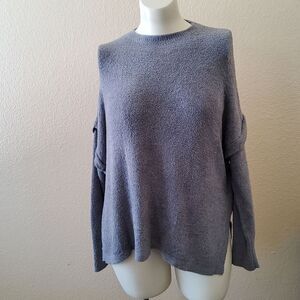 Hello Nite Plush Pullover Cozy Super Soft Oversized Ruffle Sweater L/XL Grey New